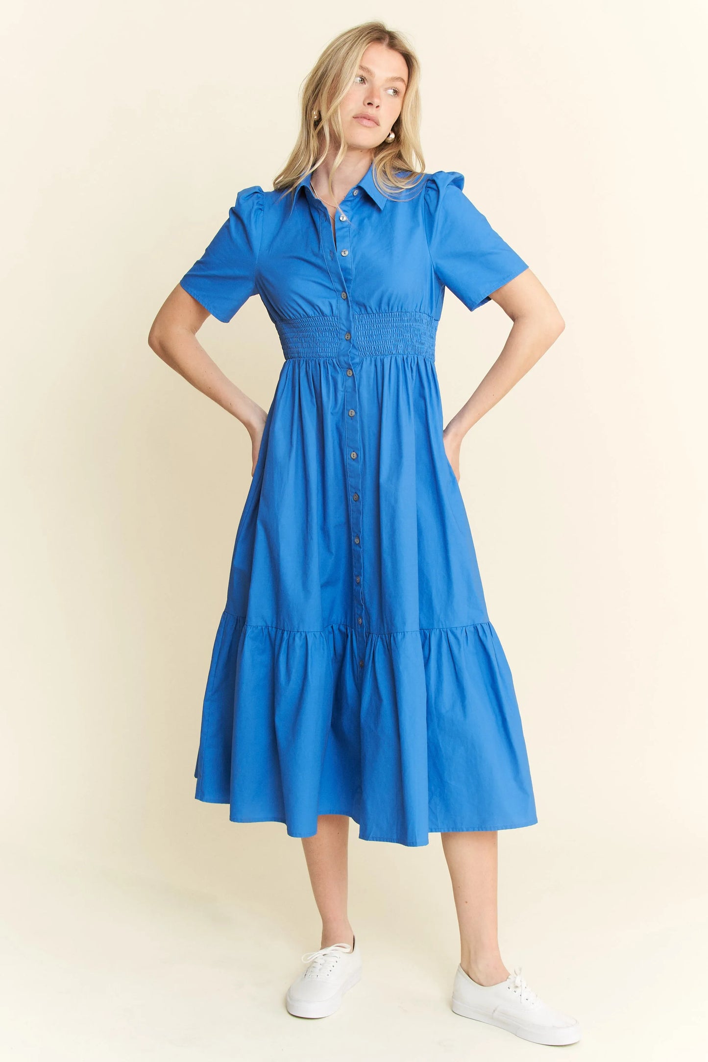 Jade By Jane Short Sleeve Button Down Midi Dress