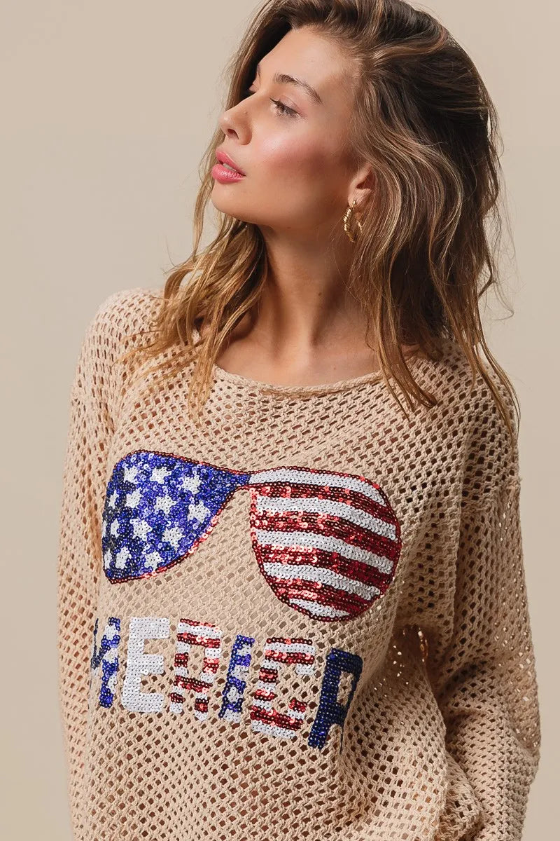 BiBi Sequin American Flag Sunglasses Knit