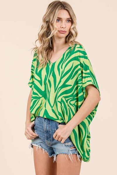Mittoshop Zebra Print V-Neck Short Sleeve Oversized Top #2