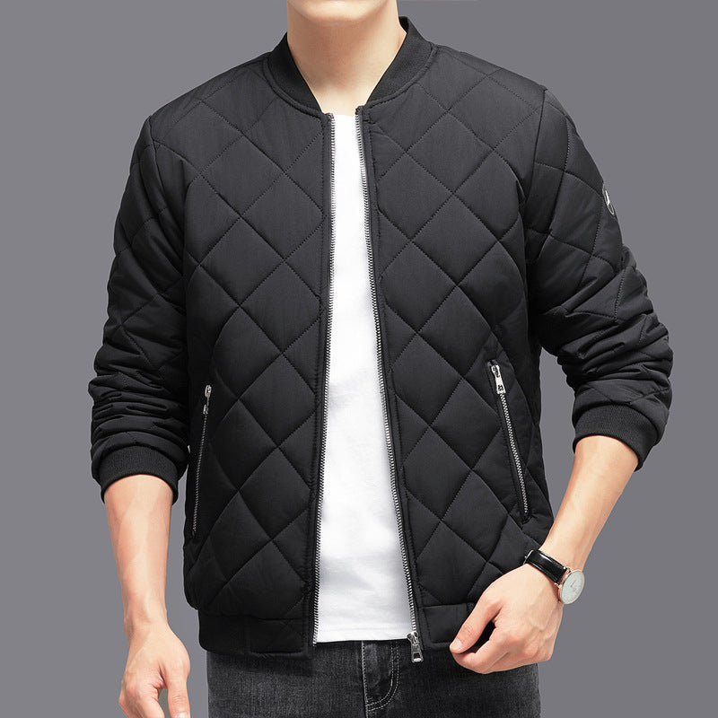 Men's Windproof Quilted Winter Jacket - Velvet Lined Baseball Bomber