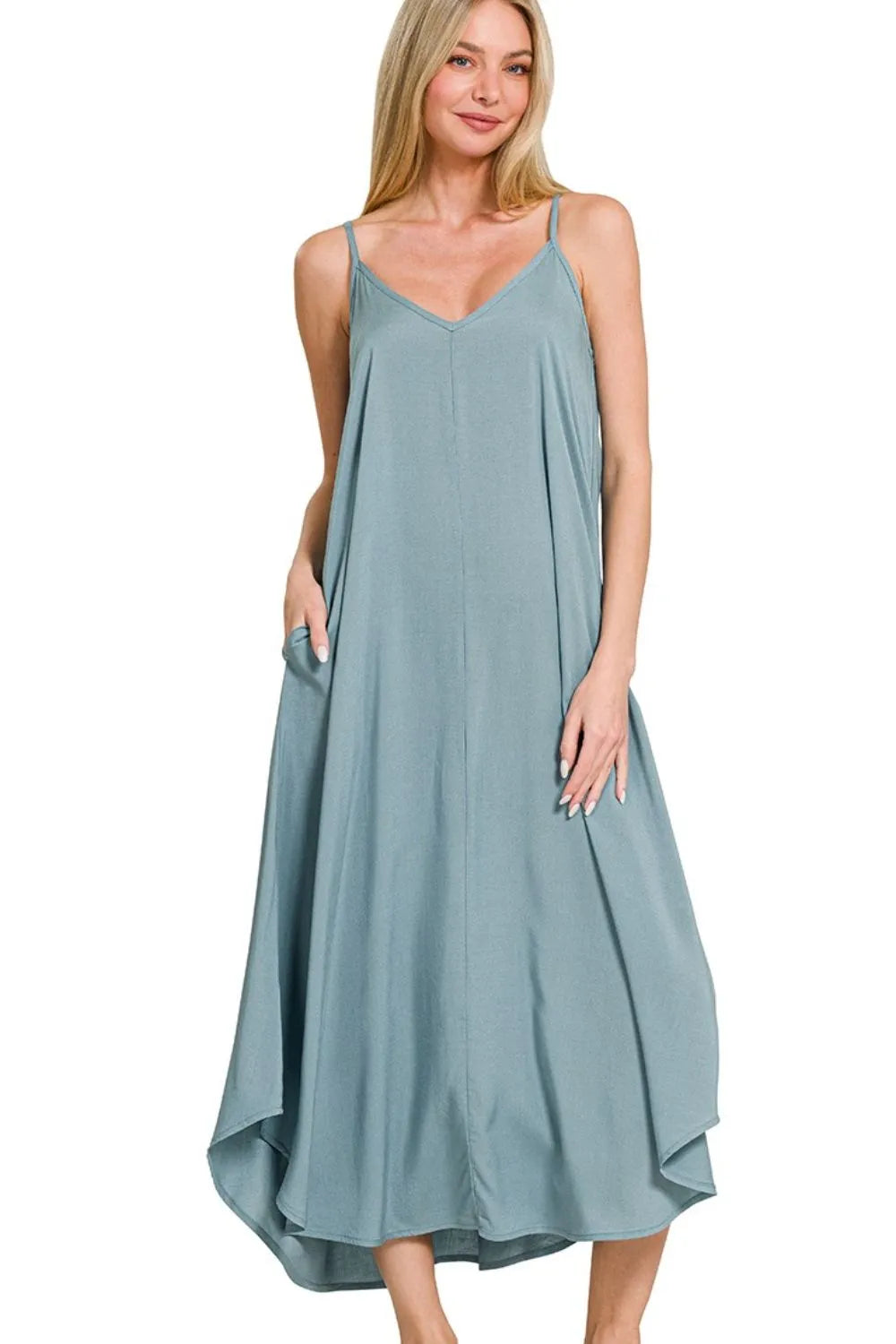 Zenana Woven Arc Hem Cami Dress With Flowy Pockets