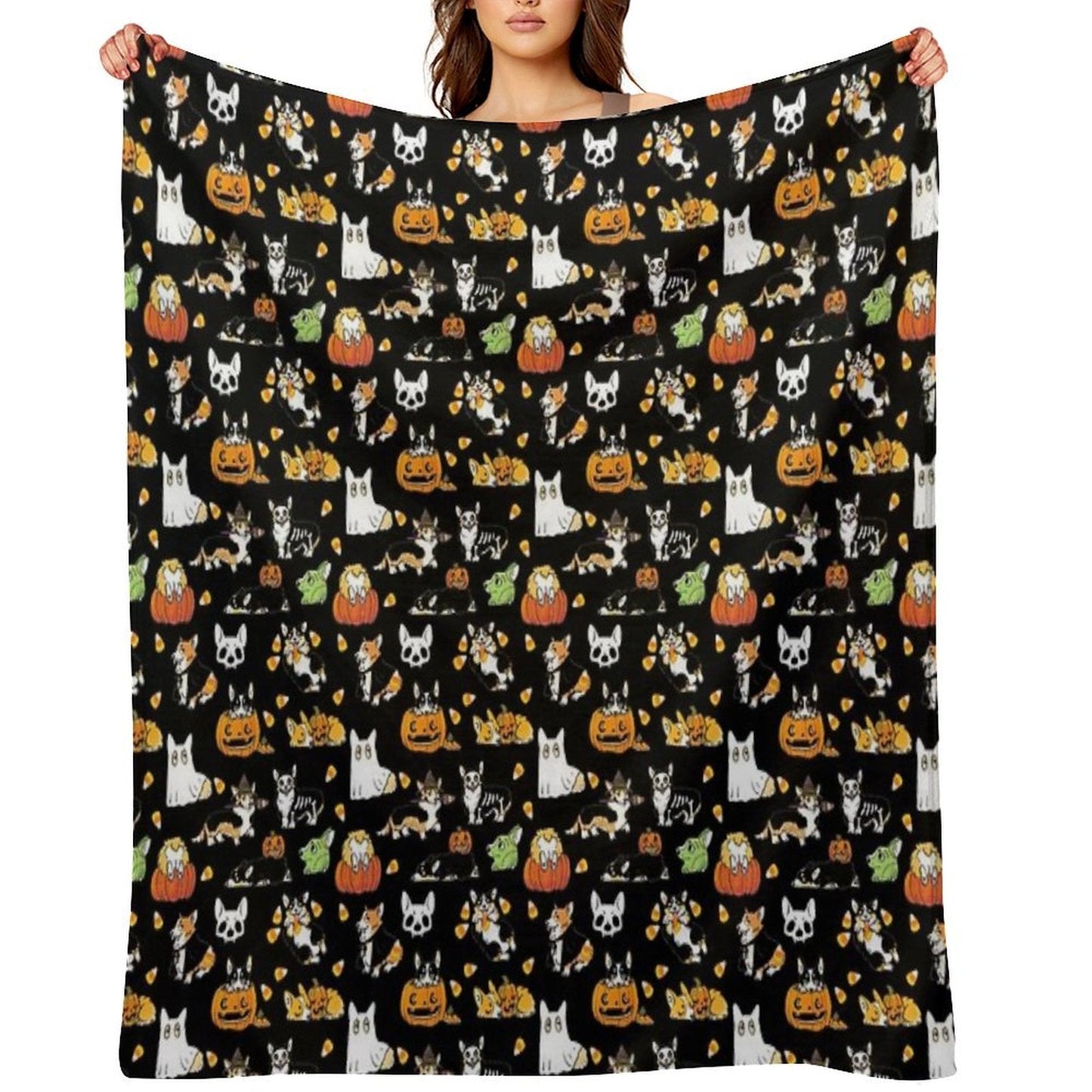 Corgi Halloween - Black Throw Blanket