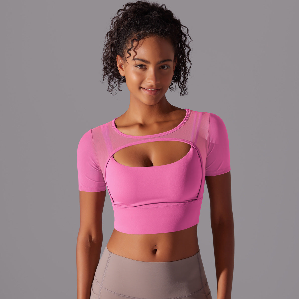 Mesh Double Layer Cutout Sports Bra - Black Breathable Fitness Top