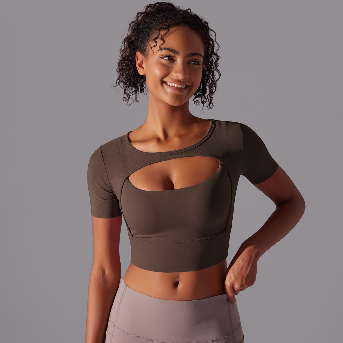 Mesh Double Layer Cutout Sports Bra - Black Breathable Fitness Top