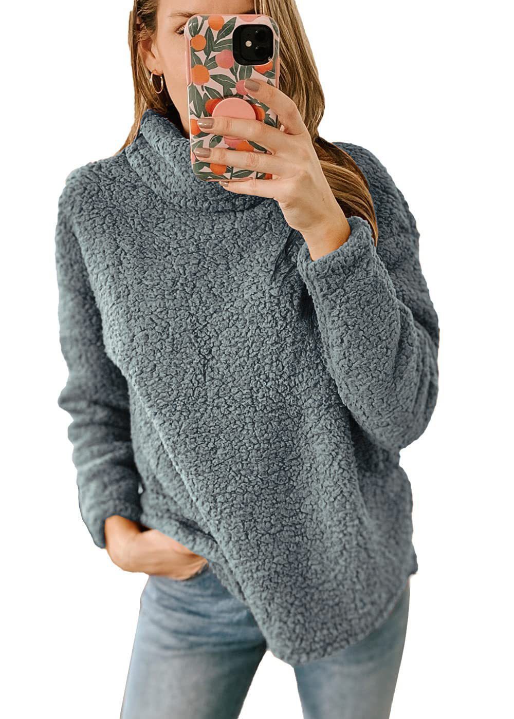 Thick Polar Fleece Turtleneck Pullover - High Collar Winter Top
