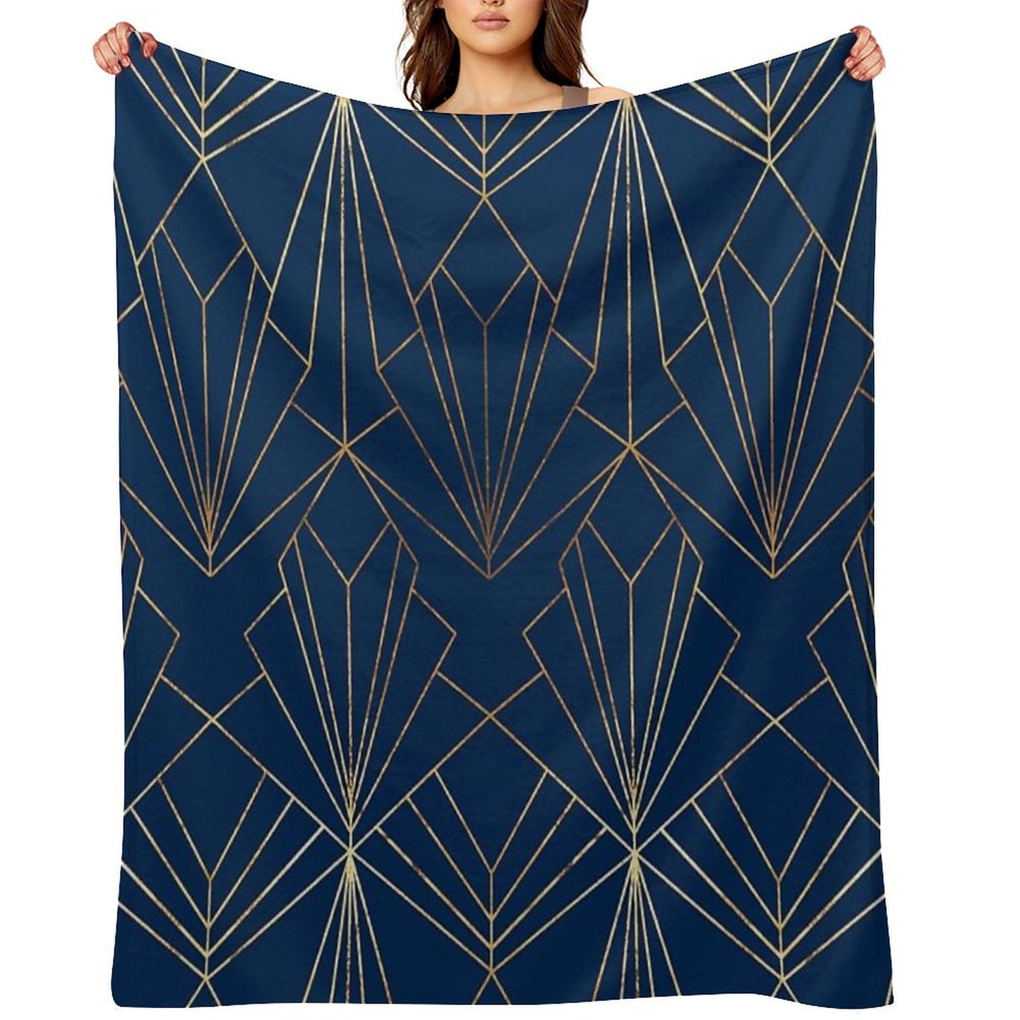 Art Deco in Navy Blue - Large Scale Throw Blanket
