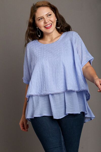 Umgee Full Size Eyelet Layered Short Sleeve Blouse Plus Size #2