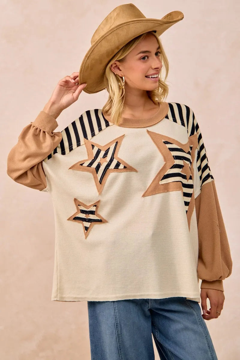 BiBi Star Patchwork Mixed Long Sleeve Top