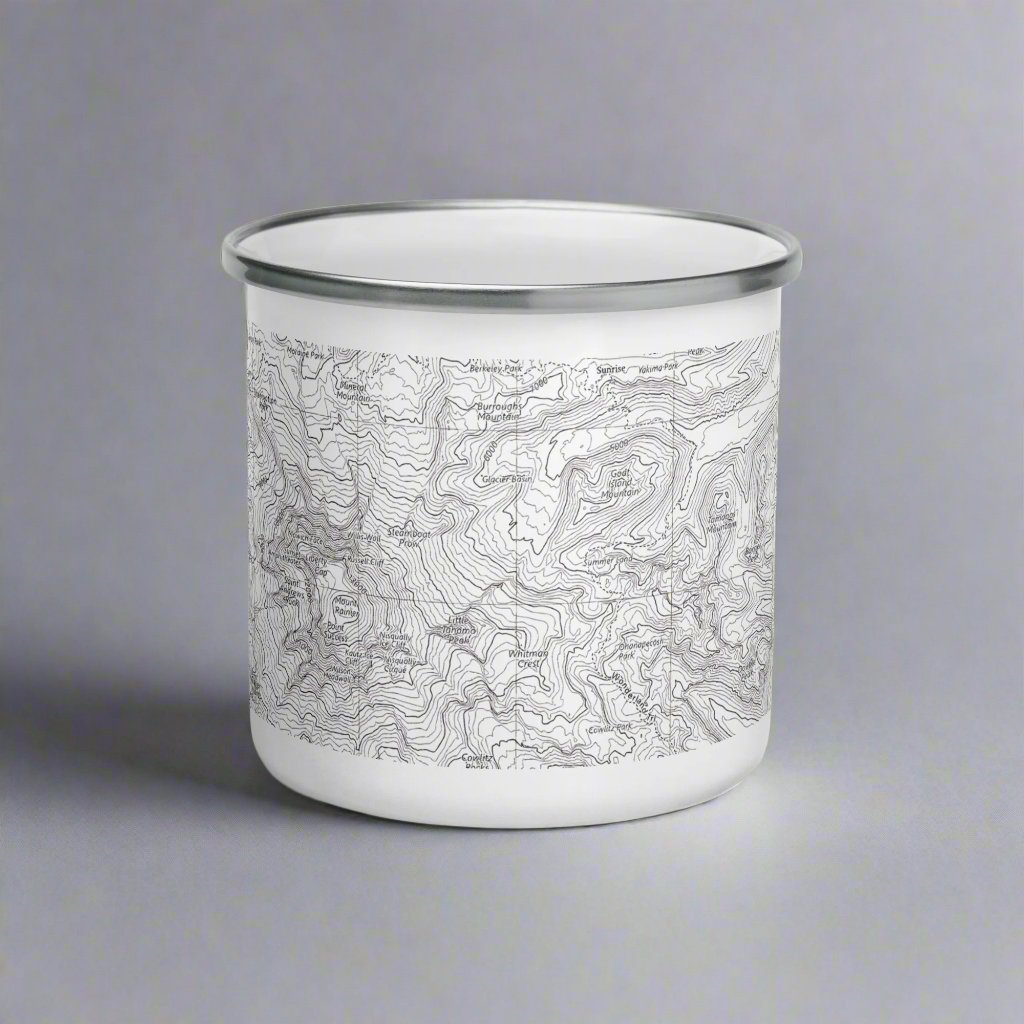 Mount Rainier Topographic Durable Enamel Camp Mug USGS National Park Map