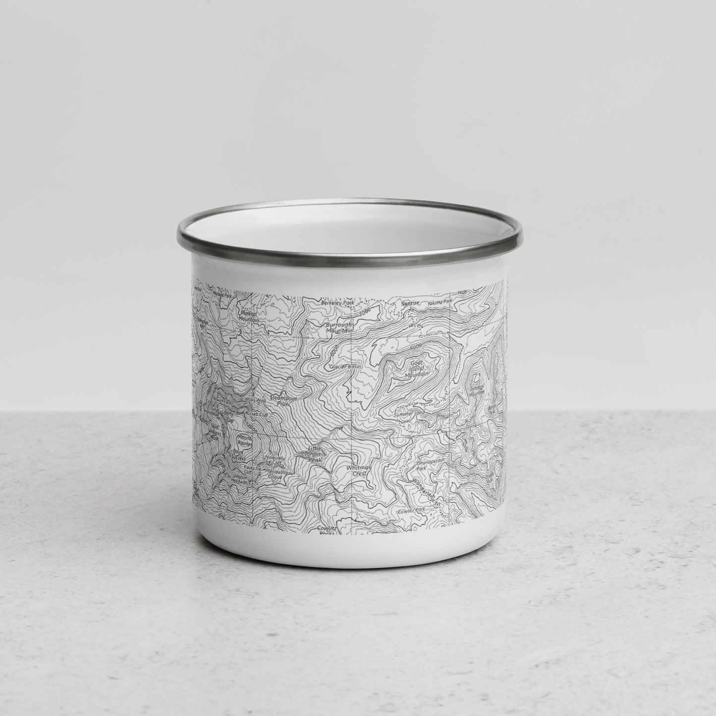 Mount Rainier Topographic Durable Enamel Camp Mug USGS National Park Map