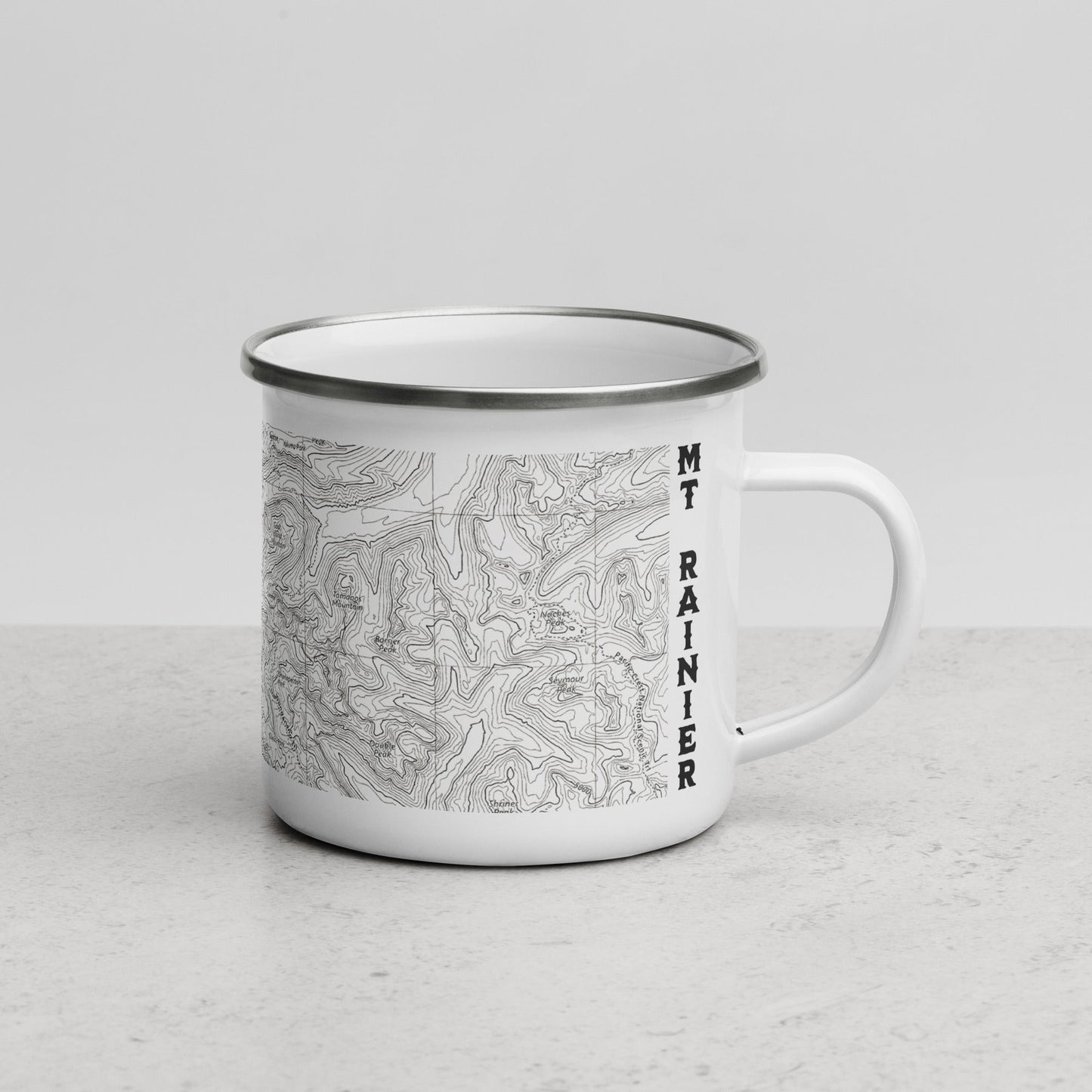 Mount Rainier Topographic Durable Enamel Camp Mug USGS National Park Map