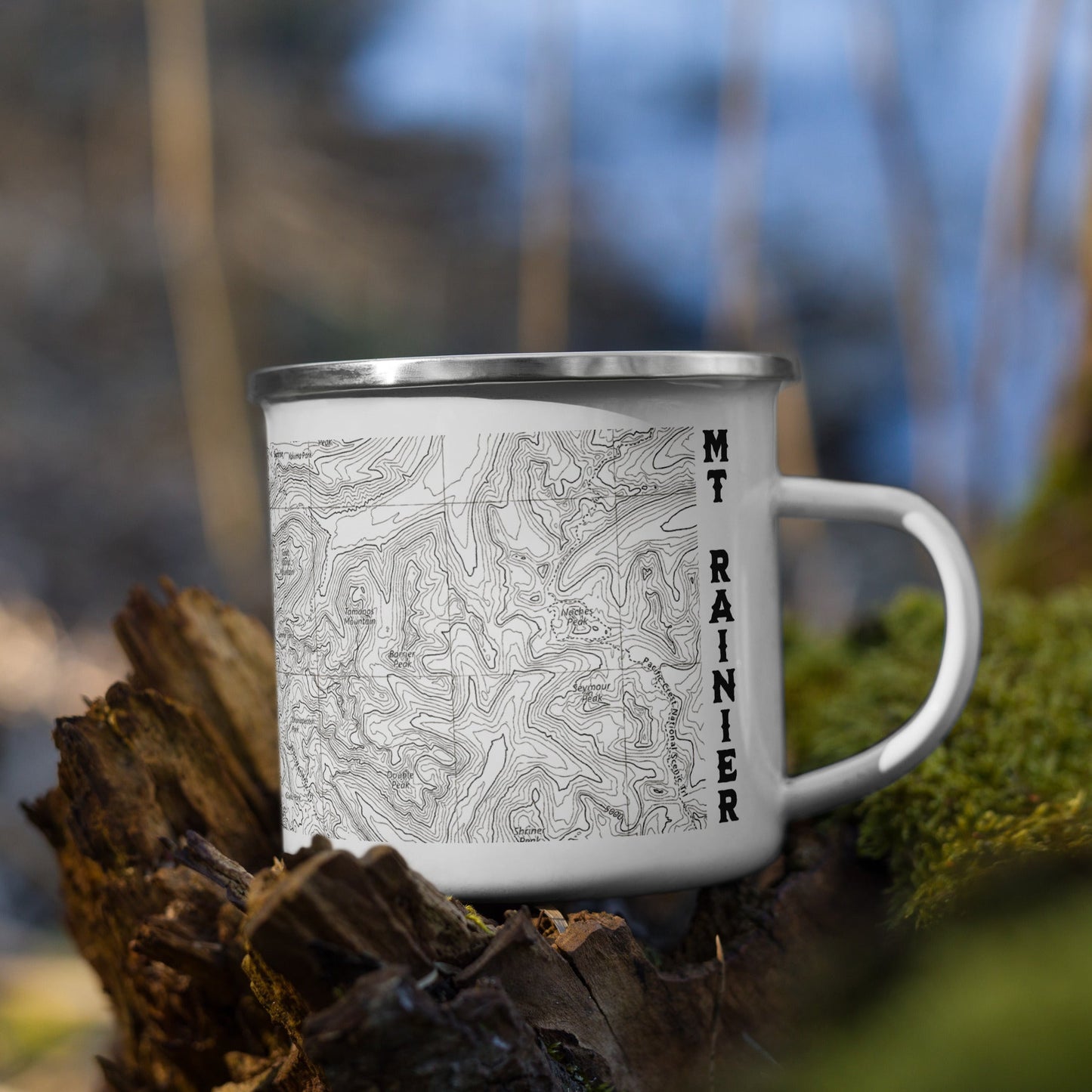 Mount Rainier Topographic Durable Enamel Camp Mug USGS National Park Map
