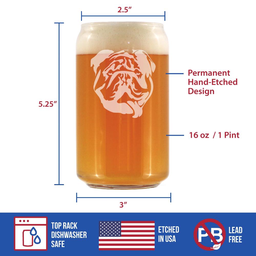 English Bulldog - Beer Can Pint Glass Gifts for Men & Women - Fun Unique Bulldogs Decor
