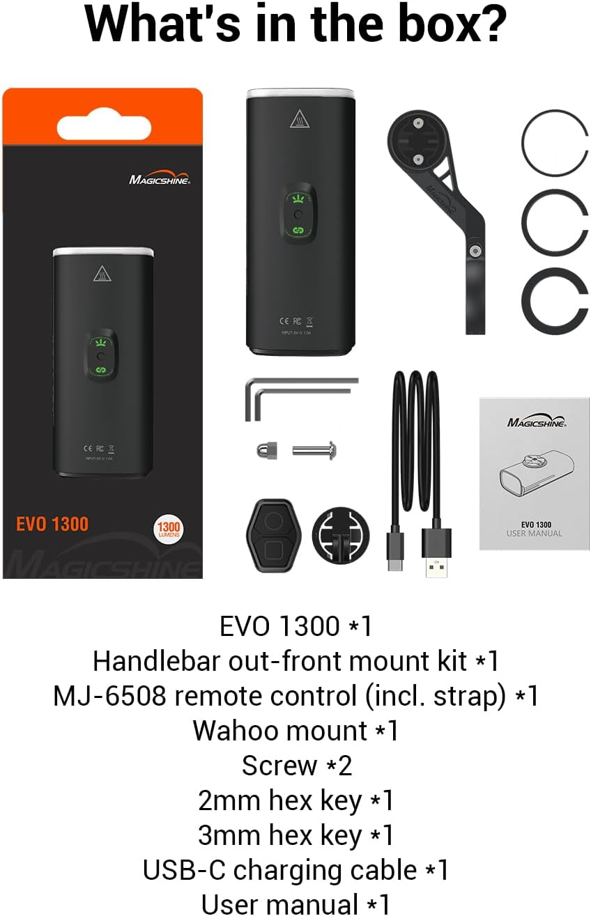 Magicshine EVO 1300 Bike Light with Remote Control, 1300 Lumens Waterproof Bicycle Headlight, USB-C Rechargeable Front Light for Night Riding