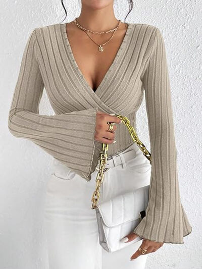 Ribbed Flare Sleeve Top - Sybaritic Boutique