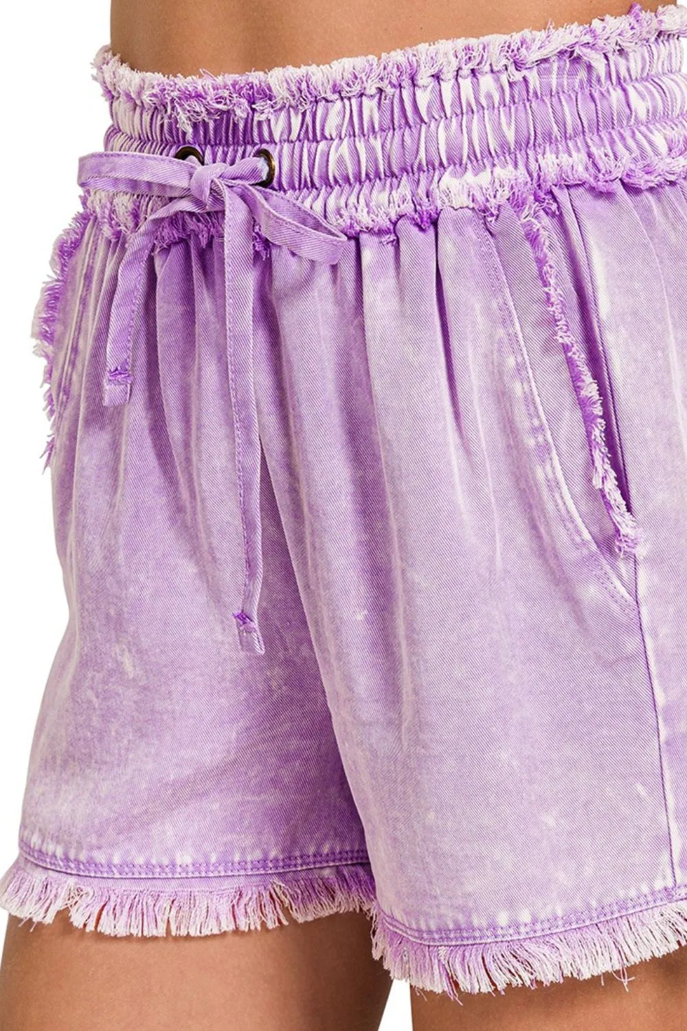 Zenana Mineral Frayed Hem Washed Shorts
