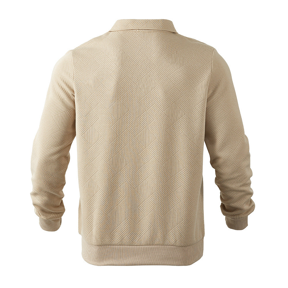Textured Jacquard Half-Zip Polo Sweatshirt - Long Sleeve