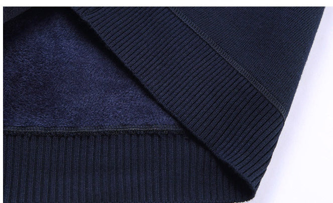 Fleece-Lined Black Pullover - Geometric Pattern Long Sleeve