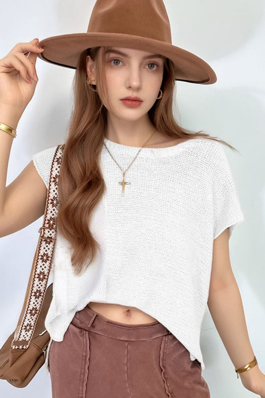 Side Slit Round Neck Knit Top