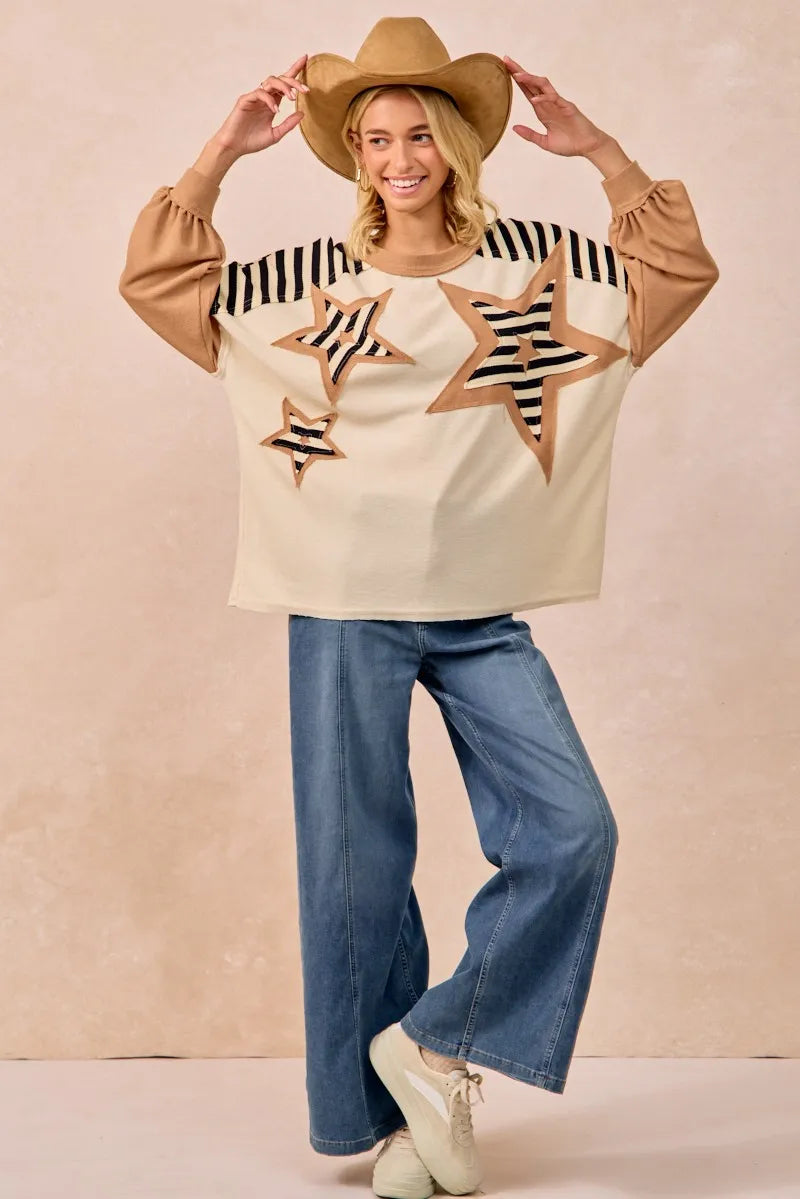 BiBi Star Patchwork Mixed Long Sleeve Top