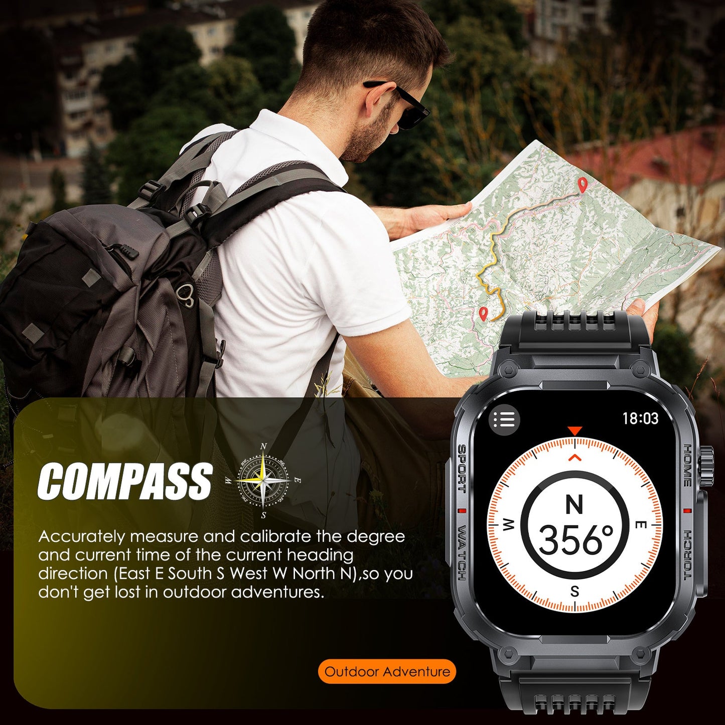 INEYES S320B Sport Modes Smart Watch For Men With LED Flashlight, Women's Smartwatch With Wireless Call, Men's Smartwatches With 2.02-Inch HD Screen