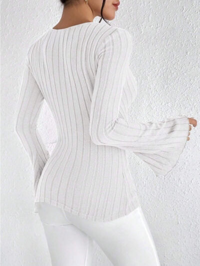 Ribbed Flare Sleeve Top - Sybaritic Boutique