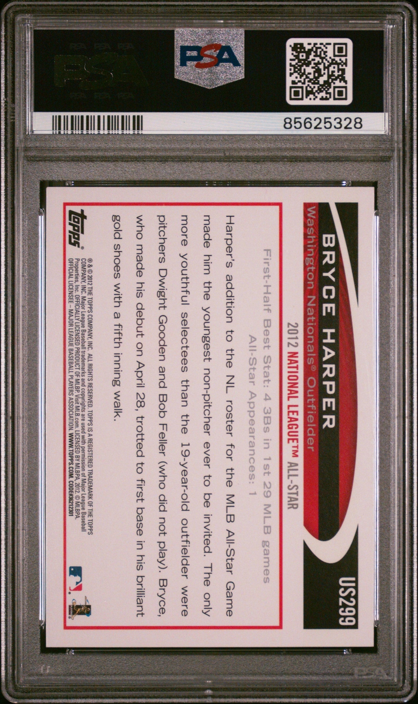 Graded 2012 Topps Update Bryce Harper #US299 Batting Rookie RC Baseball Card PSA 9 Mint