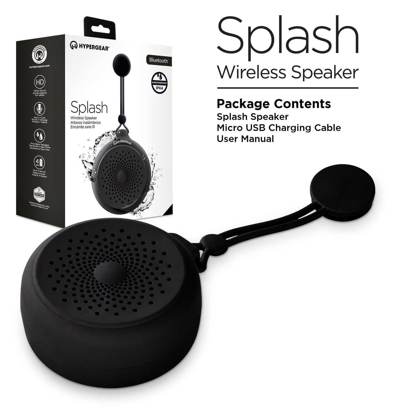 HyperGear Splash Water Resistant Wireless Speaker for Camping (SPLASH-PRNT)