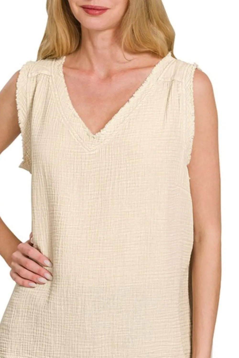 Zenana Double Gauze Raw Edge Acid Washed Tank