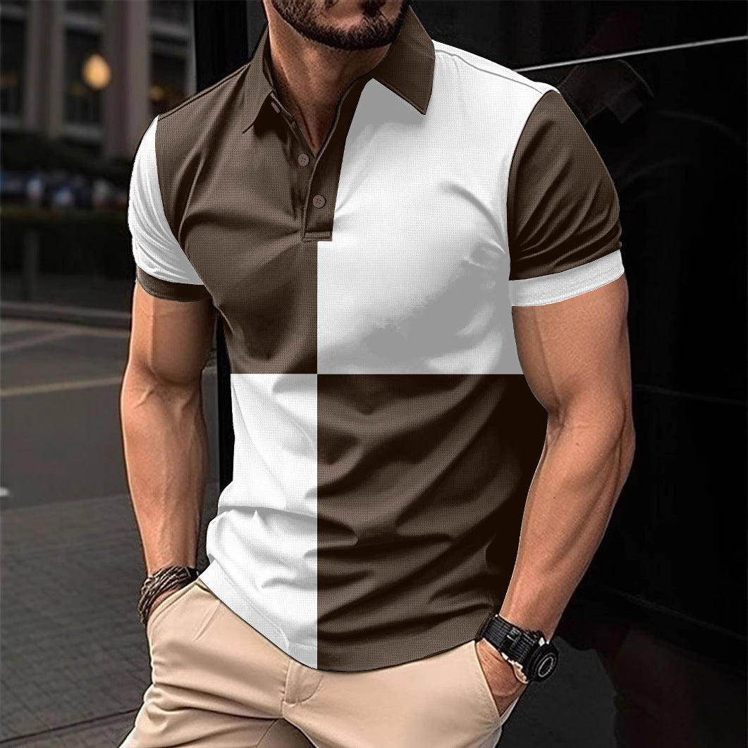 Bold Color-Block Cotton Polo Shirt - Contrast Stitching Design