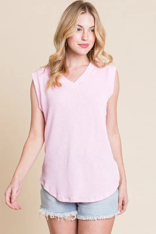 BOMBOM Rib Knit V-Neck Tank | Sybaritic Boutique
