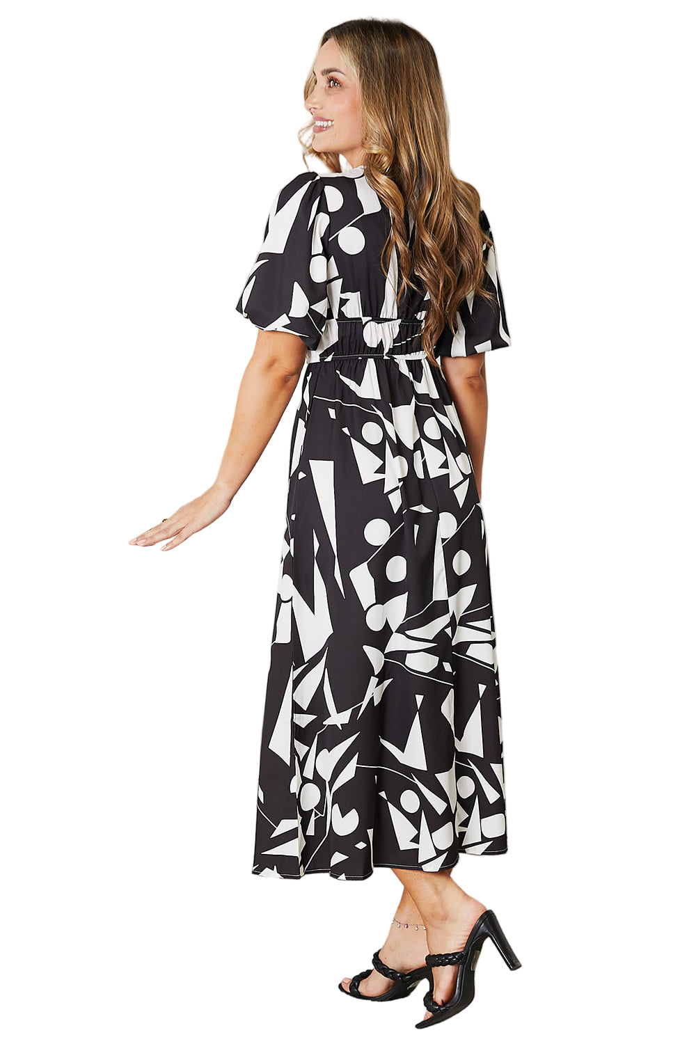 Printed Surplice Balloon Sleeve Dress