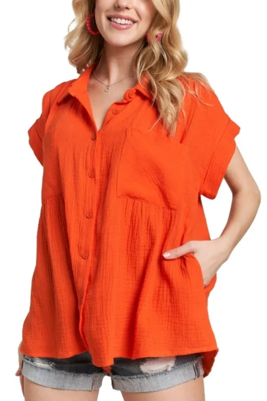 ADORA Button Down Solid Shirt W Pockets