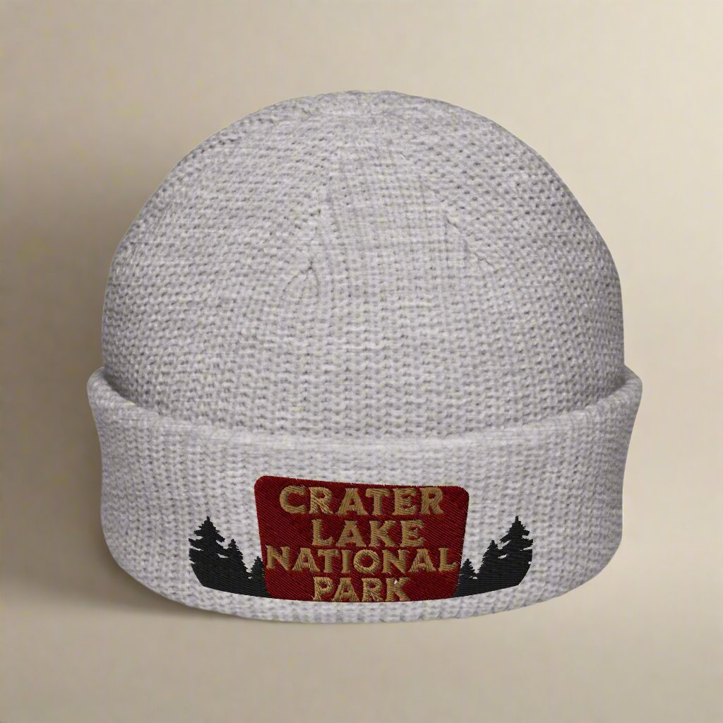 Crater Lake Embroidered National Park Sign Beanie Wharf Fisherman Style Sewn Outdoors Winter Hat