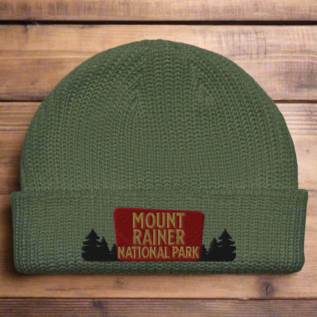Mount Rainier National Park Sign Embroidered Beanie