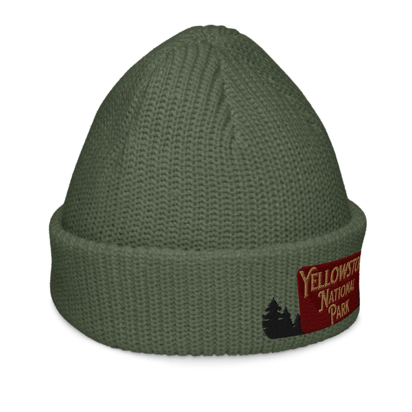 Yellowstone National Park Sign Embroidered Beanie Outdoorsy Fisherman Style