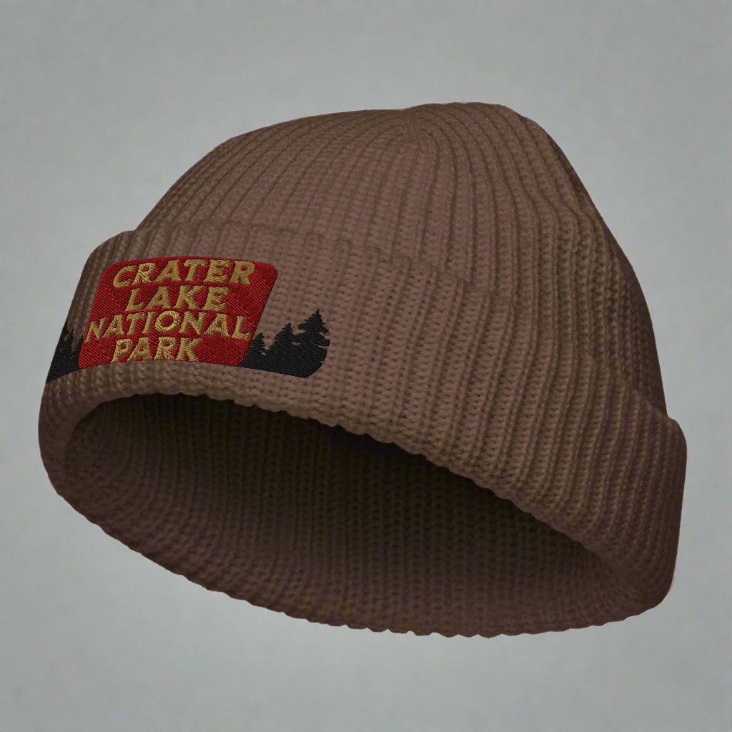 Crater Lake Embroidered National Park Sign Beanie Wharf Fisherman Style Sewn Outdoors Winter Hat