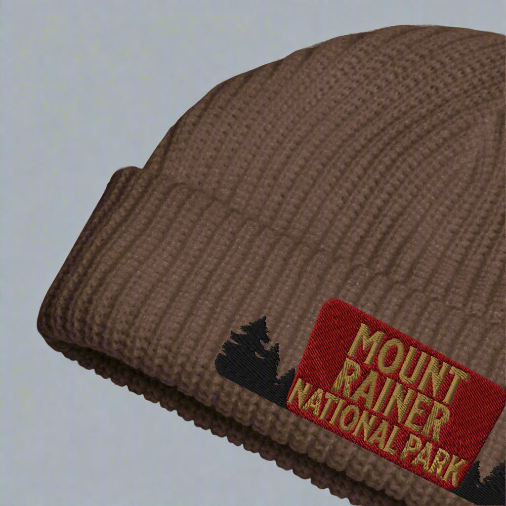 Mount Rainier National Park Sign Embroidered Beanie