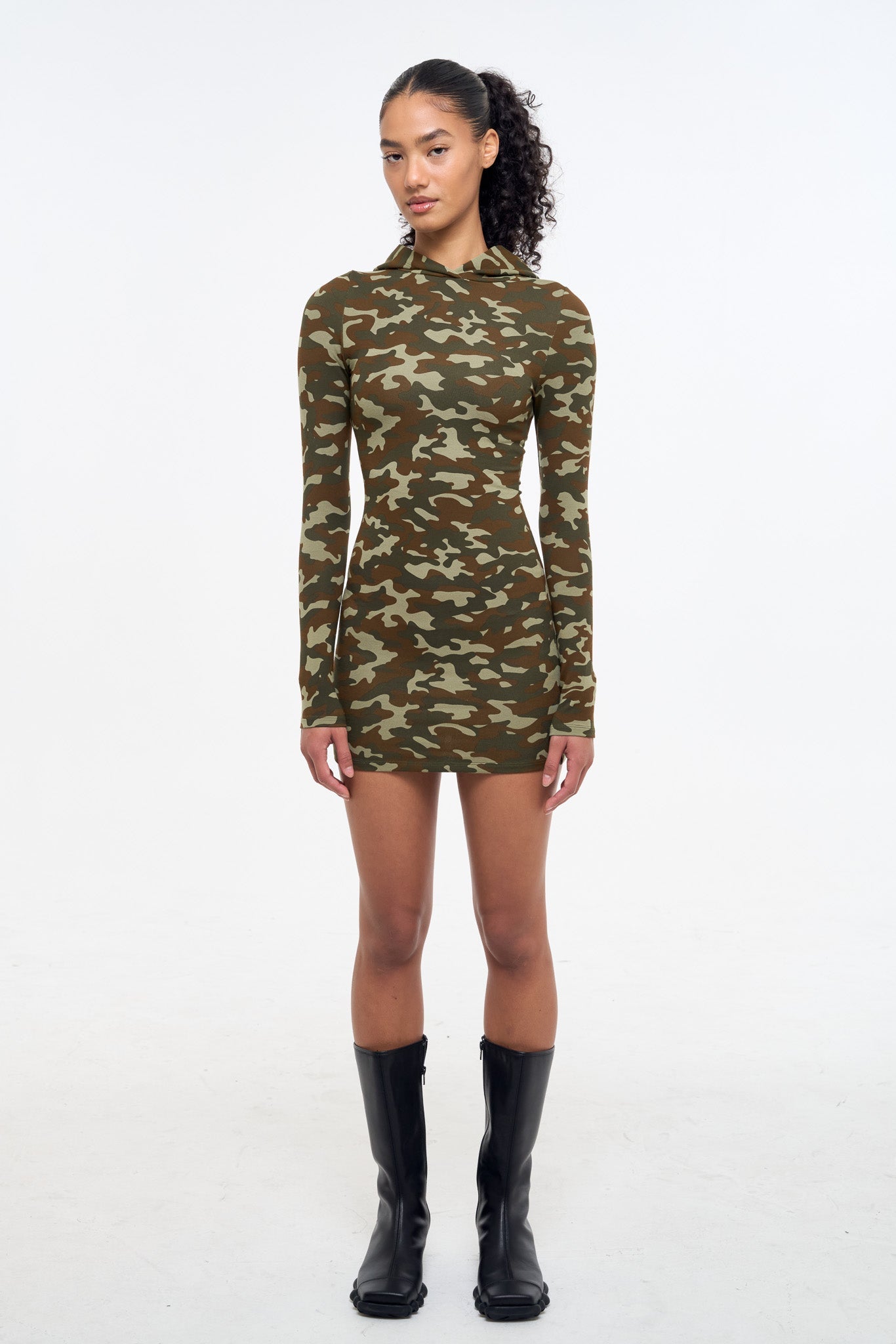 Camo Hooded Dress - Olive