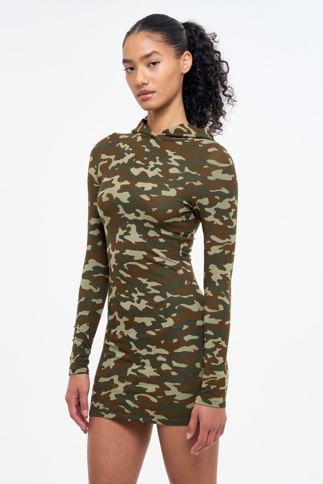 Camo Hooded Dress - Olive