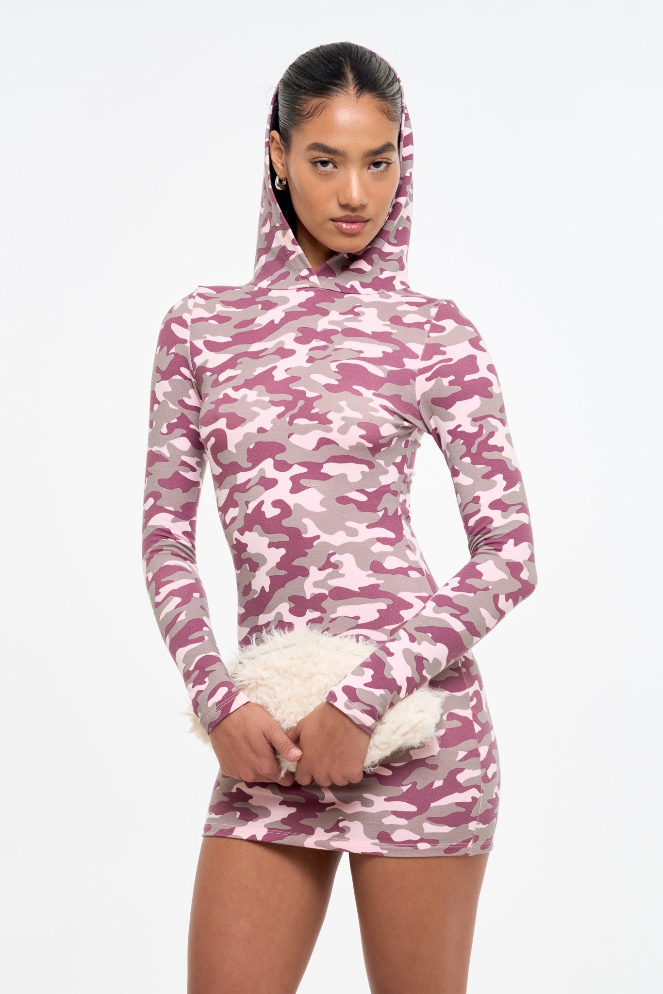 Camo Hooded Dress - Pink