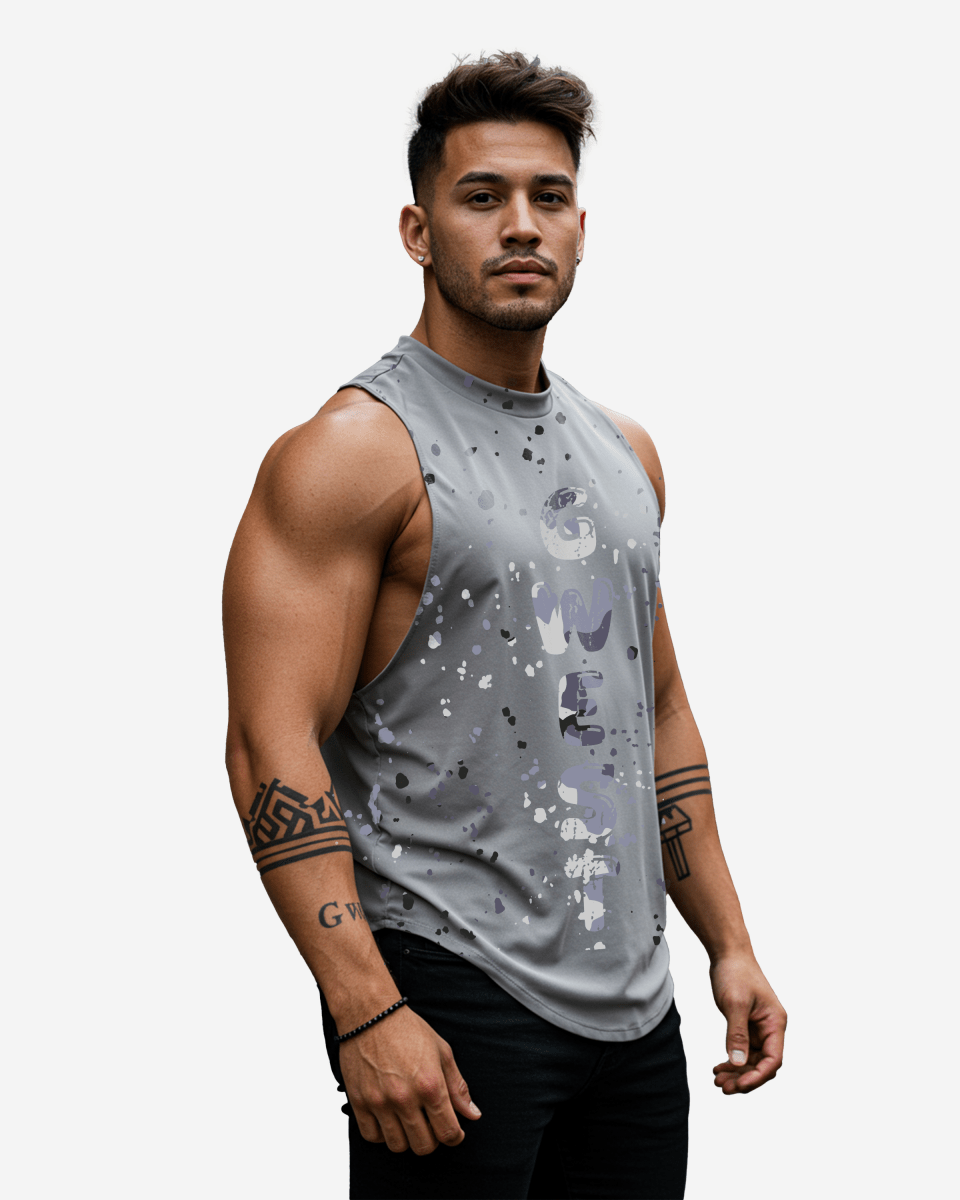 G WEST LOGO ARMY GREY SPLATTRE GREY TANKS