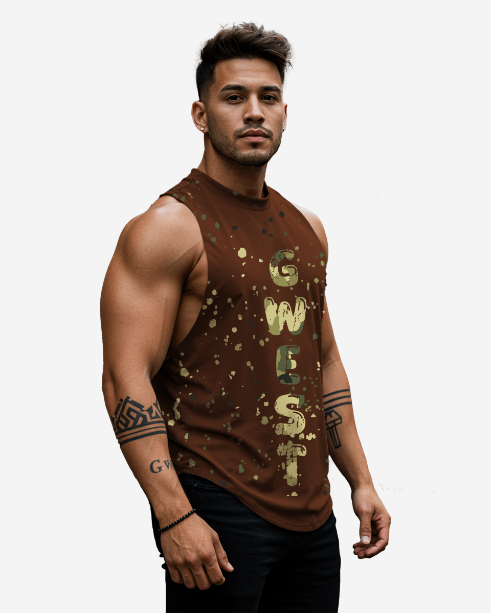 G WEST LOGO ARMY TAN SPLATTRE BROWN TANKS