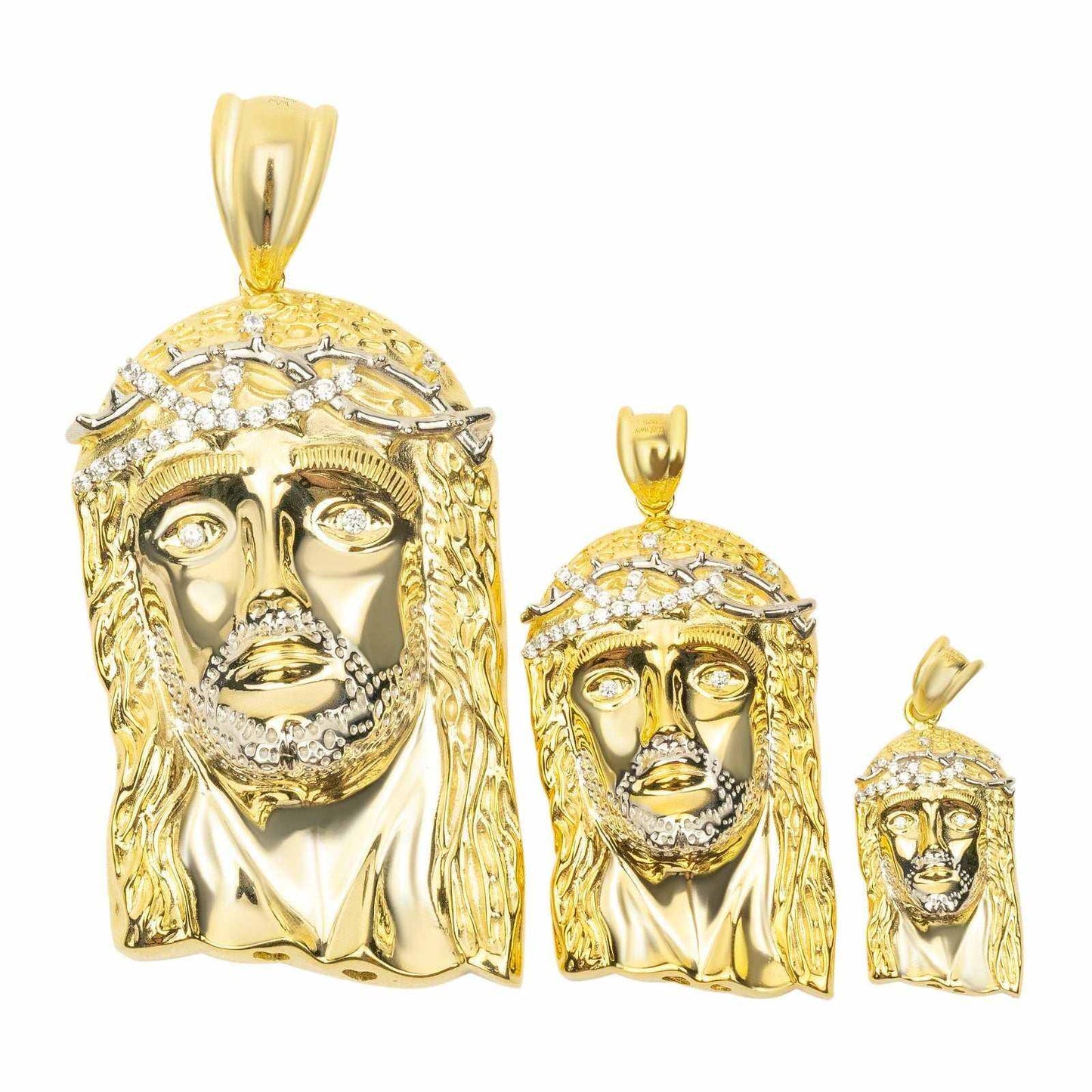 14K Gold Plated Real 925 Sterling Silver Iced Jesus Piece Pendant
