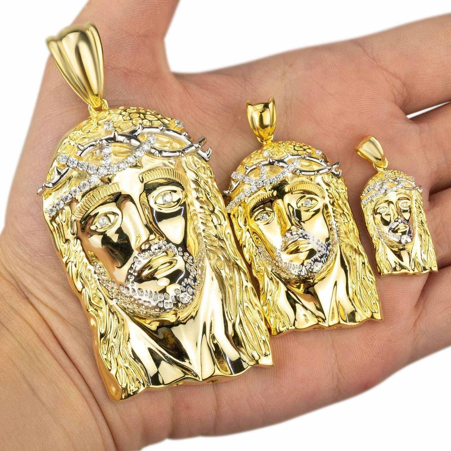 14K Gold Plated Real 925 Sterling Silver Iced Jesus Piece Pendant
