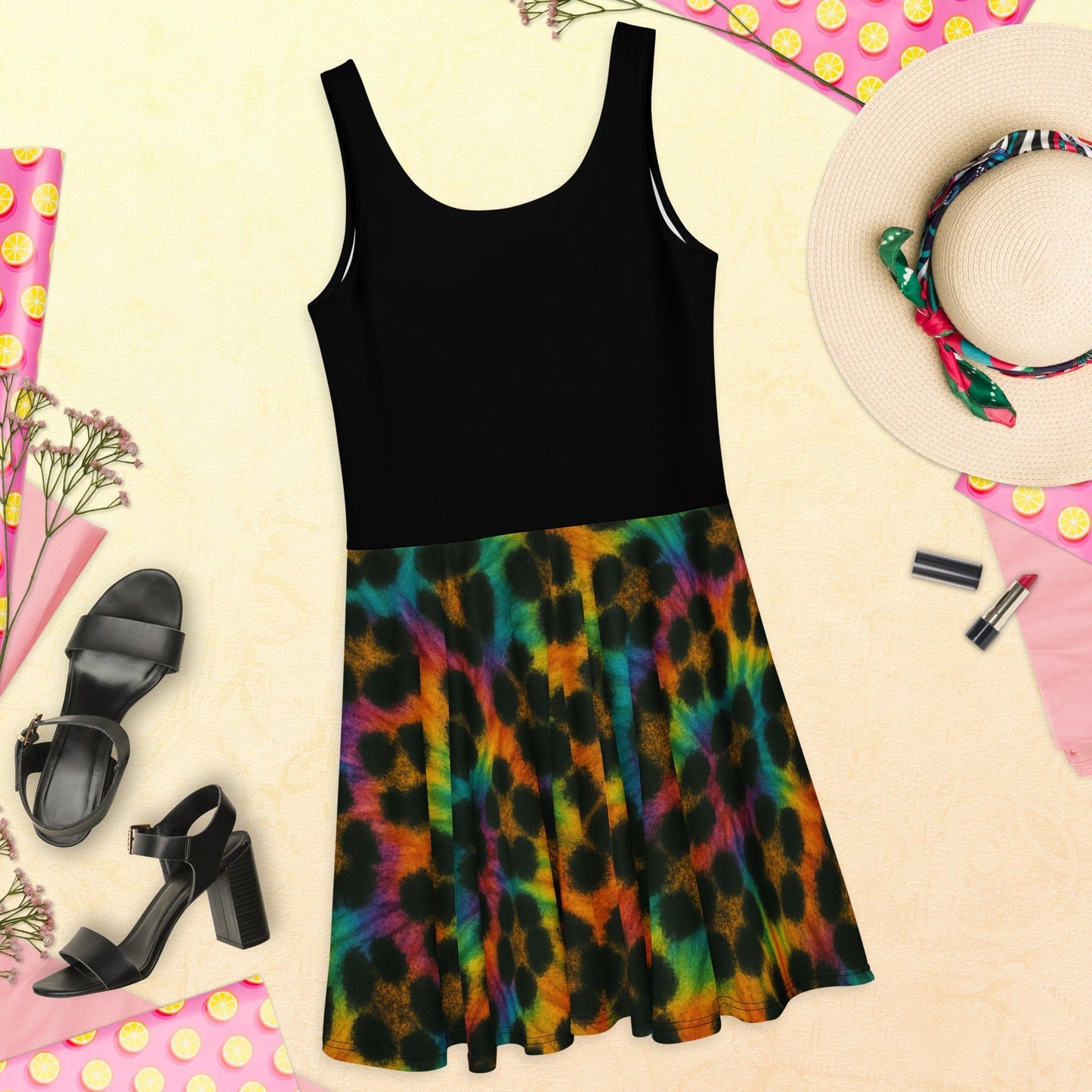 Good Vibes Cheetah Tie-dye Skater Dress