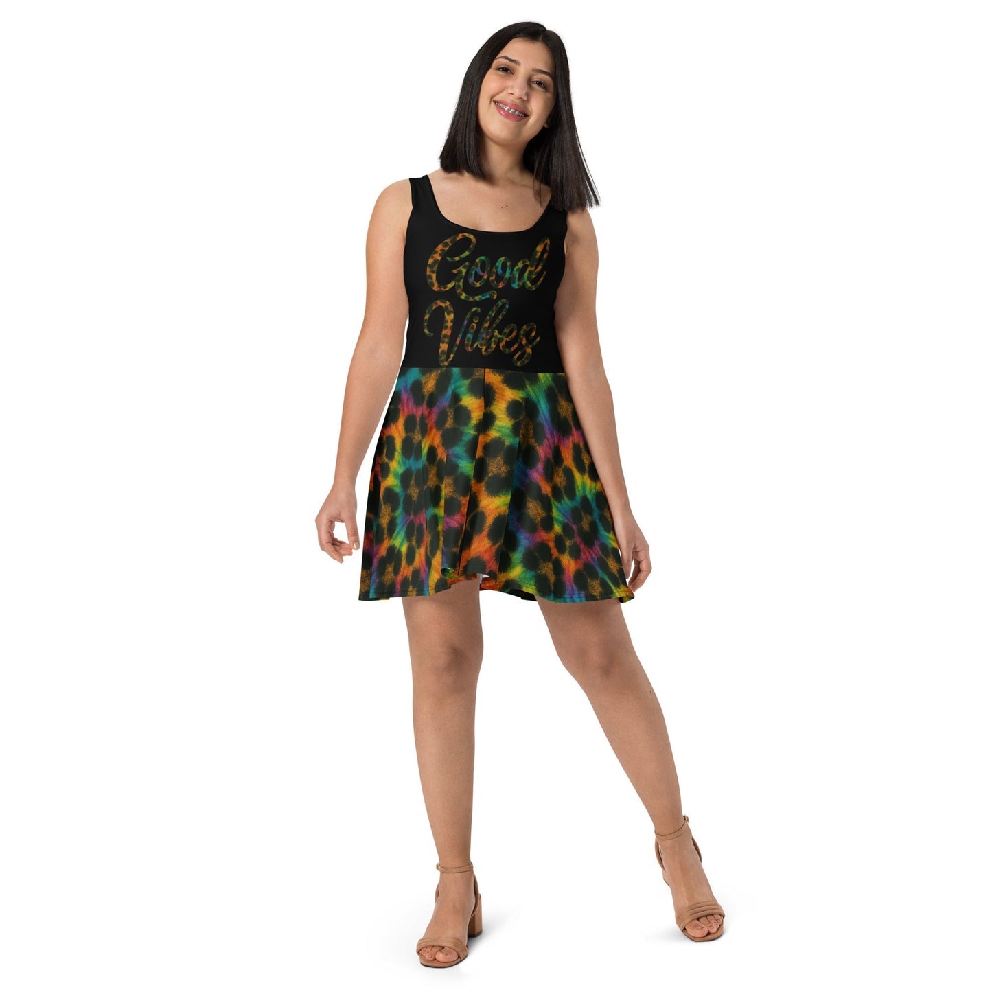 Good Vibes Cheetah Tie-dye Skater Dress