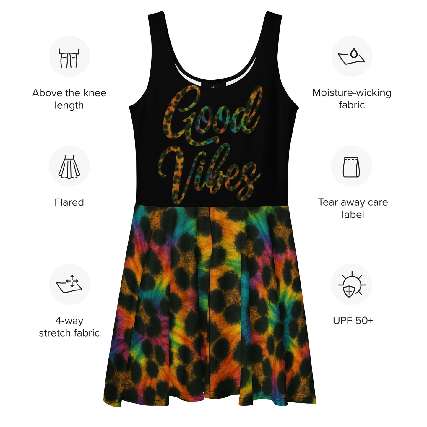Good Vibes Cheetah Tie-dye Skater Dress