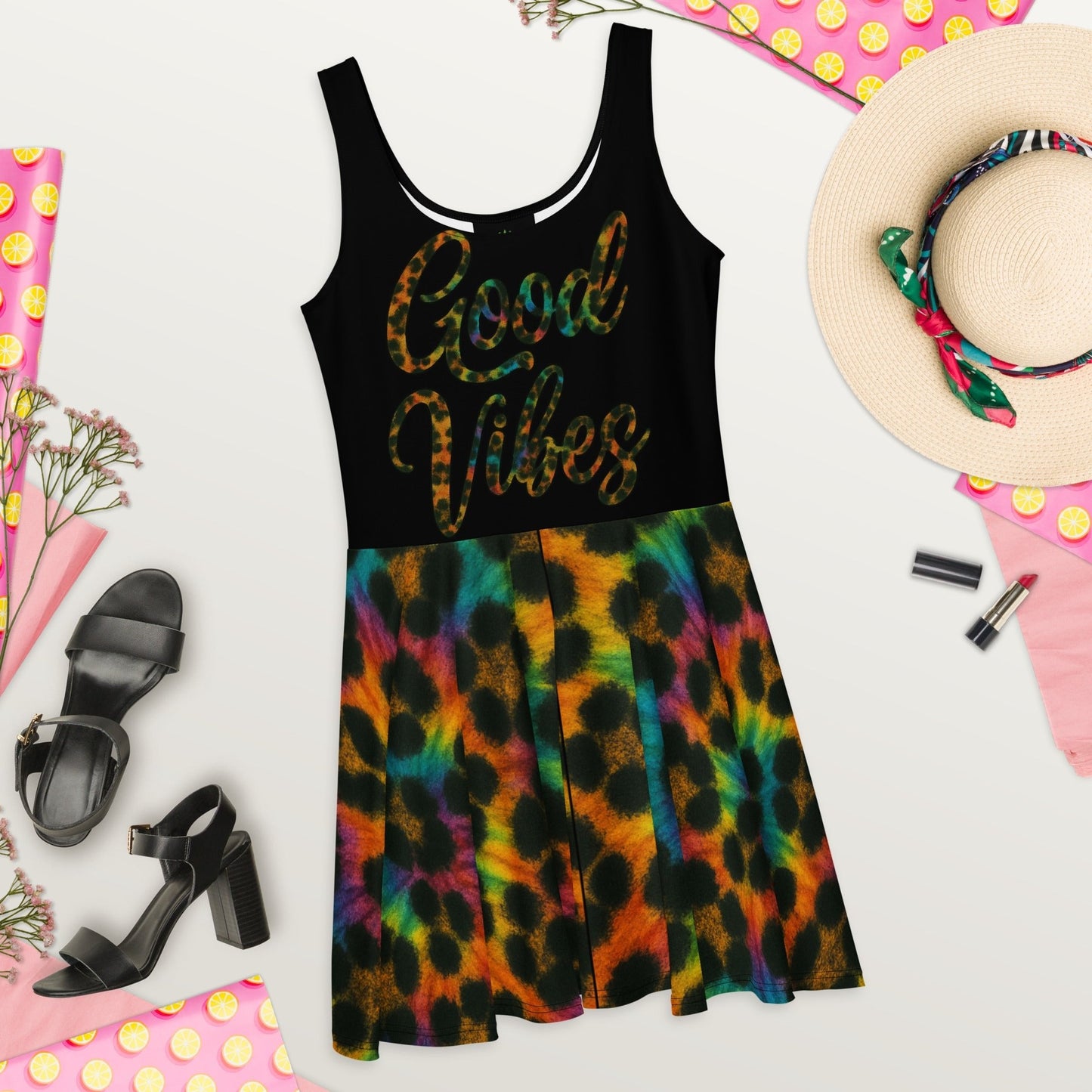 Good Vibes Cheetah Tie-dye Skater Dress