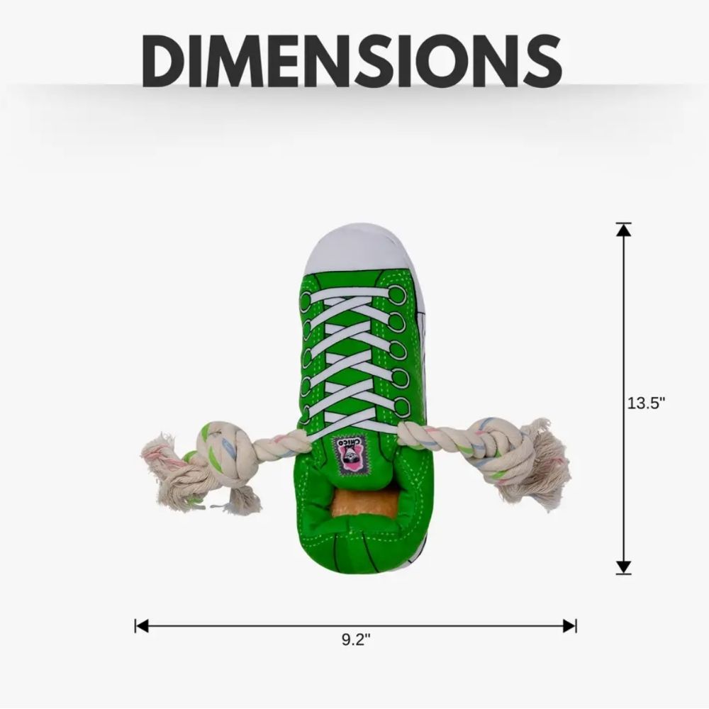 Squeaky Comfort Plush Sneaker Dog Toy – with Treat Compartment, Safe & Durable – Green